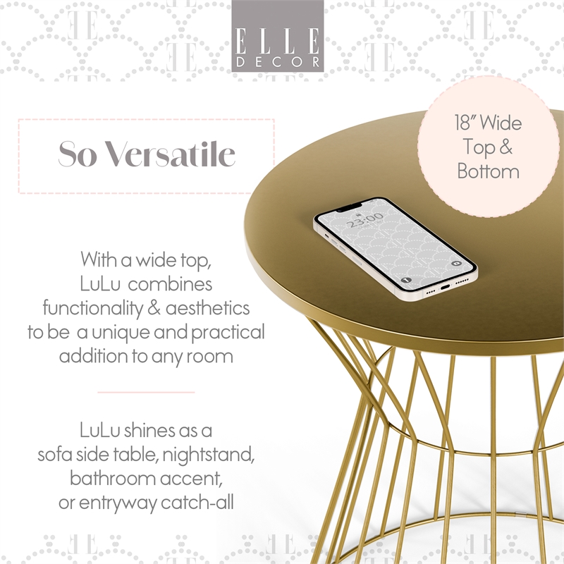 Pemberly Row Modern Hourglass End Table with Metal Top for Bedroom Gold