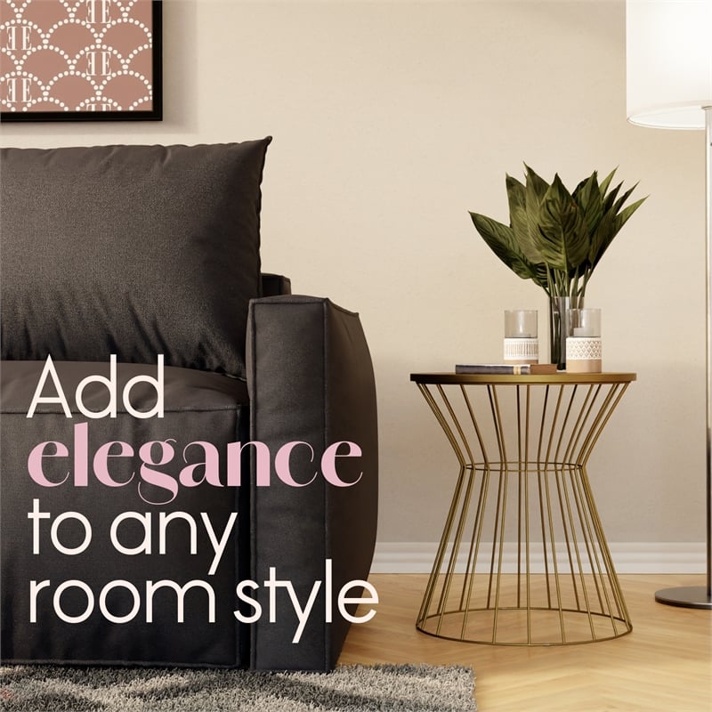 Pemberly Row Modern Hourglass End Table with Metal Top for Bedroom Gold