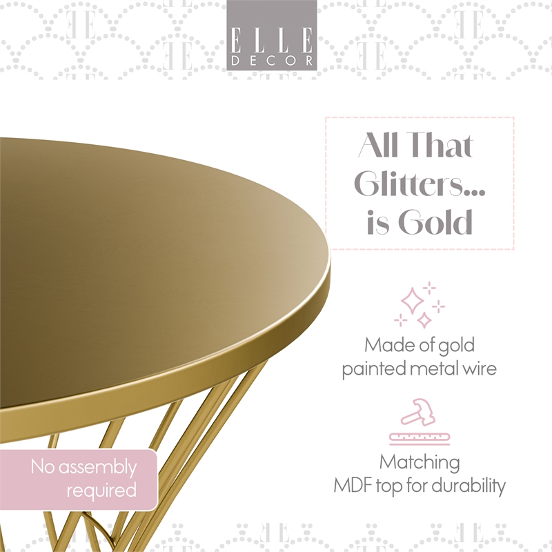 Pemberly Row Modern Hourglass End Table with Metal Top for Bedroom Gold