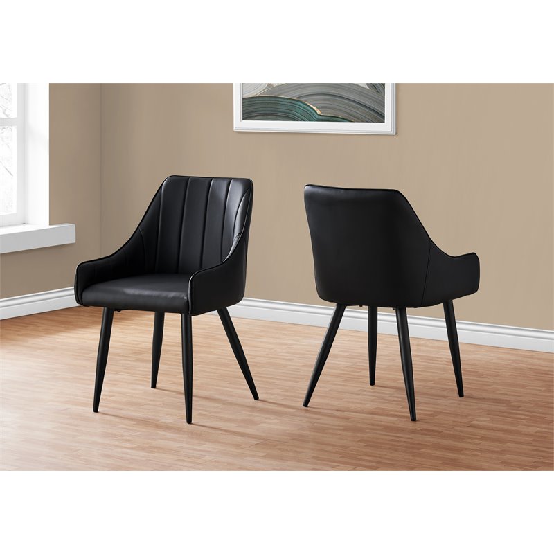 Pemberly Row Side Curved Upholstered  Kitchen Dining Chair Set Of 2 in Black