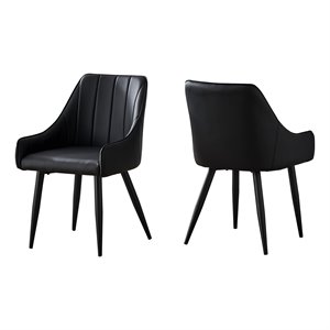 Pemberly Row Side Curved Upholstered  Kitchen Dining Chair Set Of 2 in Black