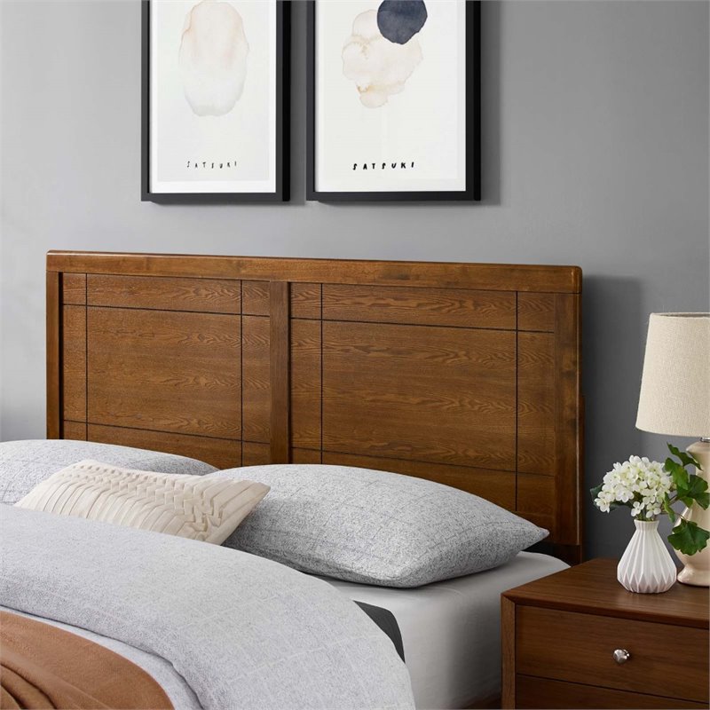 Pemberly Row Full Modern Rubberwood and MDF Headboard in Walnut