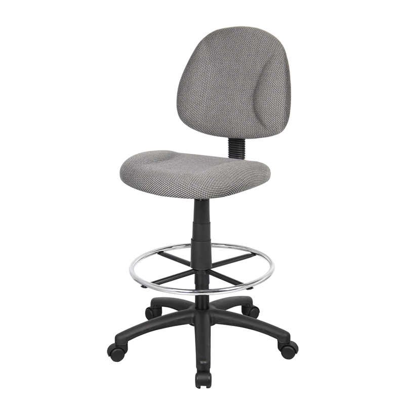 Pemberly Row Contoured Comfort Rolling Fabric Drafting Stool in Gray