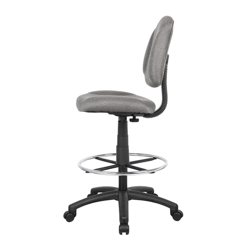 Pemberly Row Contoured Comfort Rolling Fabric Drafting Stool in Gray