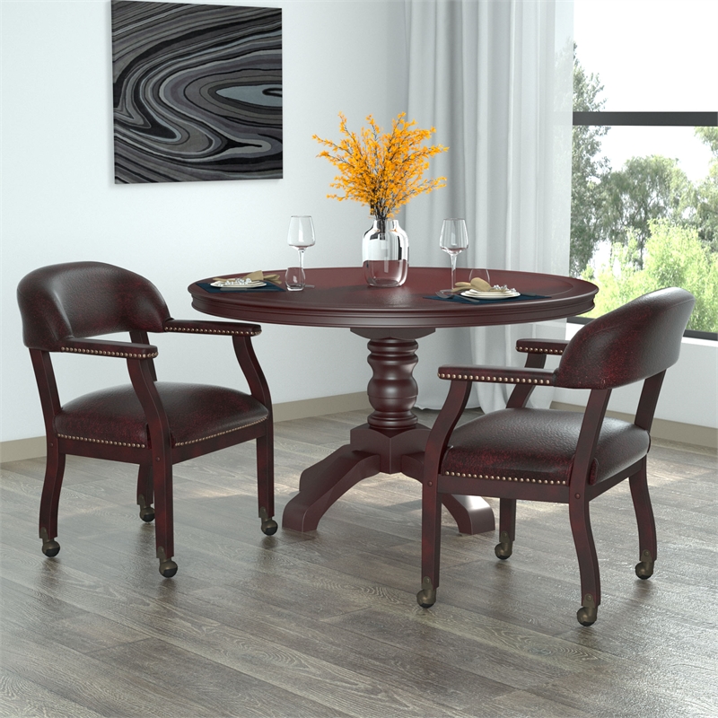 Pemberly Row Faux Leather Executive Mobile Guest Chair in Burgundy