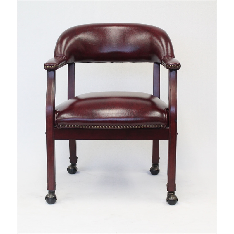 Pemberly Row Faux Leather Executive Mobile Guest Chair in Burgundy