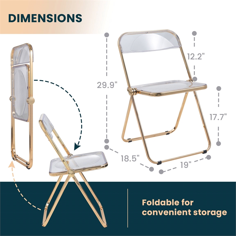 Pemberly Row Acrylic Folding Chair With Gold Metal Frame in Clear