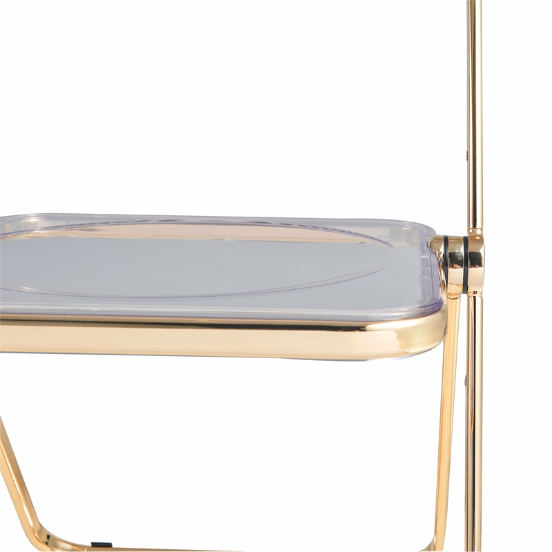 Pemberly Row Acrylic Folding Chair With Gold Metal Frame in Clear