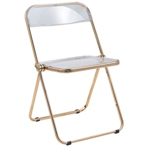 Pemberly Row Acrylic Folding Chair With Gold Metal Frame in Clear