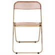 Pemberly Row Acrylic Folding Chair Gold Metal Frame Set of 4 in Rose Pink
