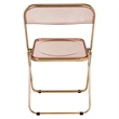 Pemberly Row Acrylic Folding Chair Gold Metal Frame Set of 4 in Rose Pink