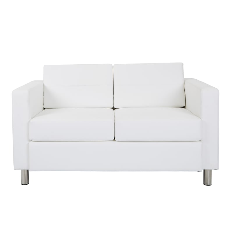 Pemberly Row Loveseat w/ Dual Charging Station in Dillon Snow White Faux Leather