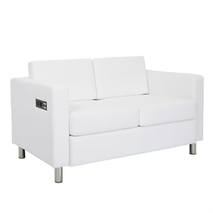 Pemberly Row Loveseat w/ Dual Charging Station in Dillon Snow White Faux Leather