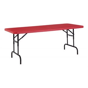 Pemberly Row 30x72&quot Height Adjust Plastic Heavy Duty Folding Table in Red