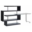 Pemberly Row Glass Top Writing Desk in Chrome and Black High Gloss