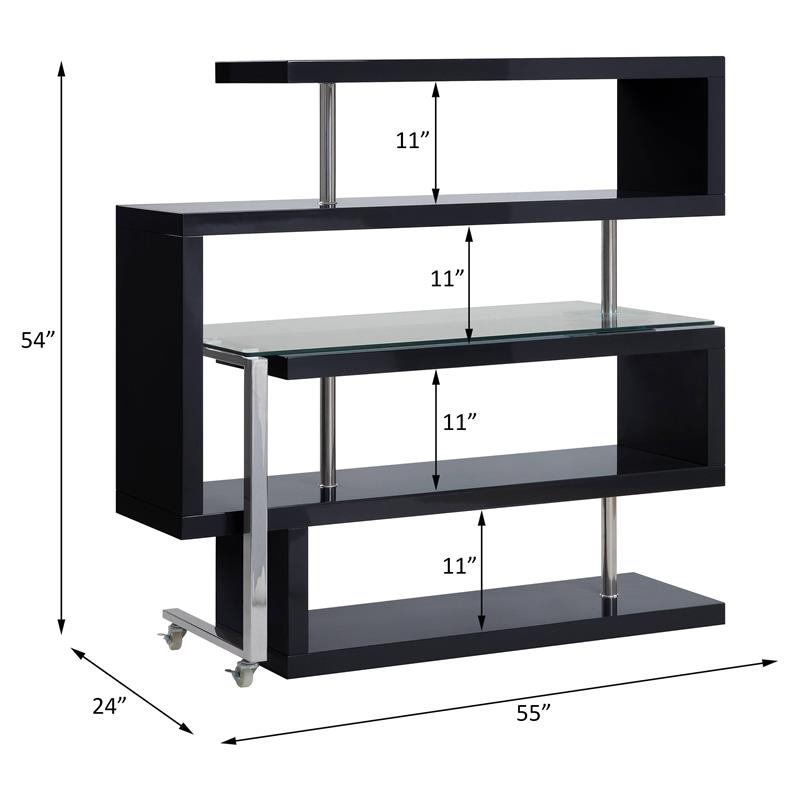 Pemberly Row Glass Top Writing Desk in Chrome and Black High Gloss