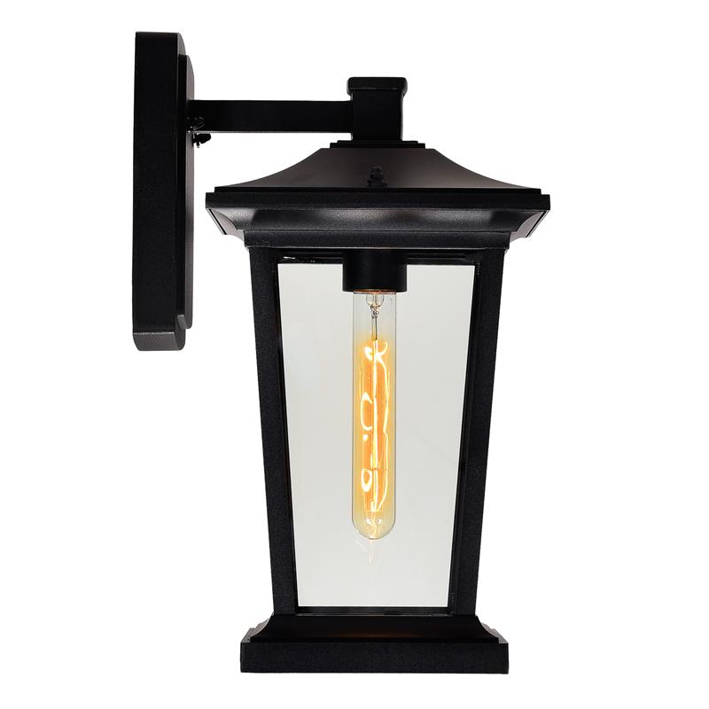 Pemberly Row 1 Light Farmhouse Metal Outdoor Wall Light in Black