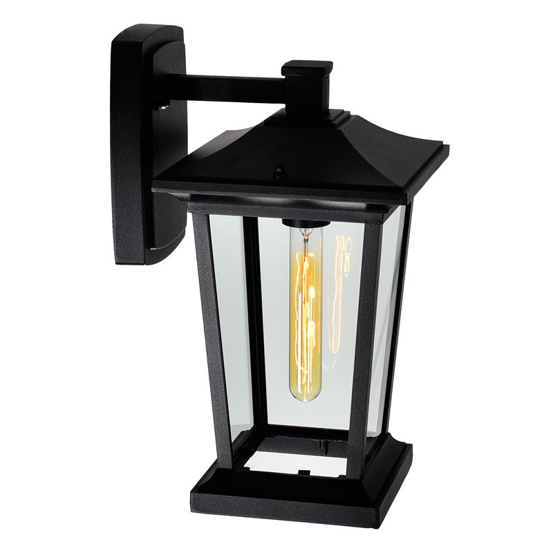 Pemberly Row 1 Light Farmhouse Metal Outdoor Wall Light in Black