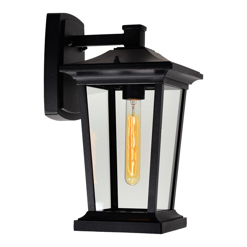Pemberly Row 1 Light Farmhouse Metal Outdoor Wall Light in Black