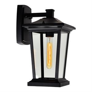 Pemberly Row 1 Light Farmhouse Metal Outdoor Wall Light in Black