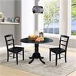 Pemberly Row 3Pc Dining Set- Dual Drop Leaf Table w/ 2 Ladder Back Chairs- Black