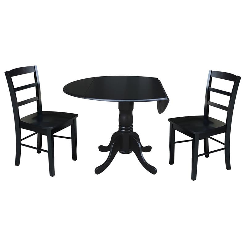 Pemberly Row 3Pc Dining Set- Dual Drop Leaf Table w/ 2 Ladder Back Chairs- Black