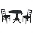 Pemberly Row 3Pc Dining Set- Dual Drop Leaf Table w/ 2 Ladder Back Chairs- Black