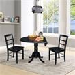 Pemberly Row 3Pc Dining Set- Dual Drop Leaf Table w/ 2 Ladder Back Chairs- Black