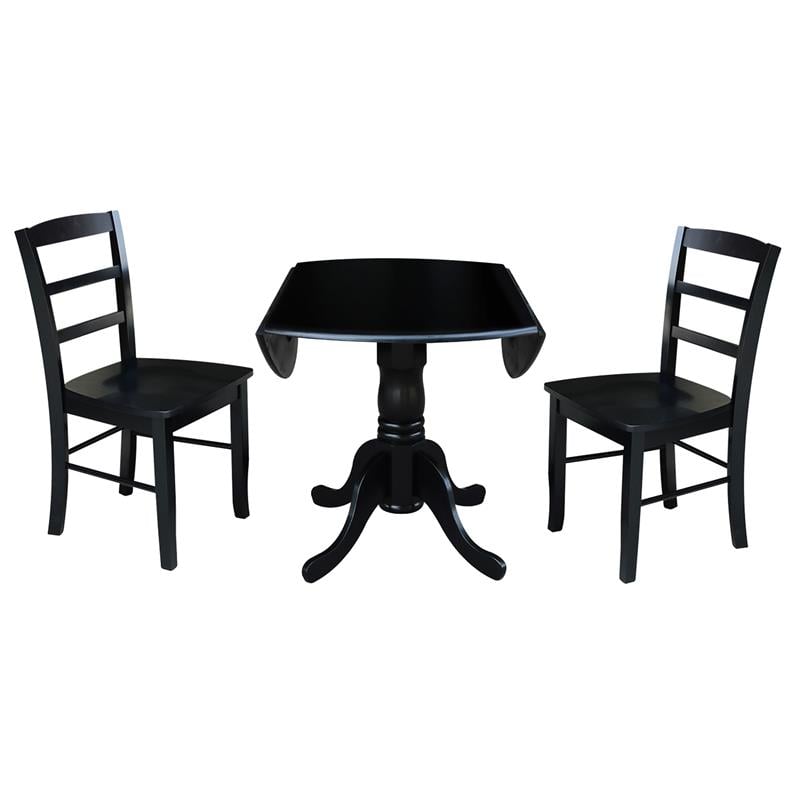 Pemberly Row 3Pc Dining Set- Dual Drop Leaf Table w/ 2 Ladder Back Chairs- Black