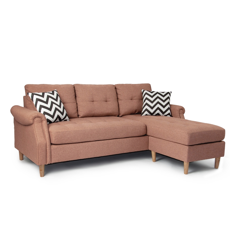 Pemberly Row Fabric Reversible Sectional Sofa Set in Light Coffee Color