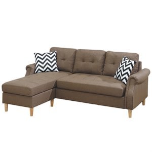 pemberly row fabric reversible sectional sofa set in light coffee color