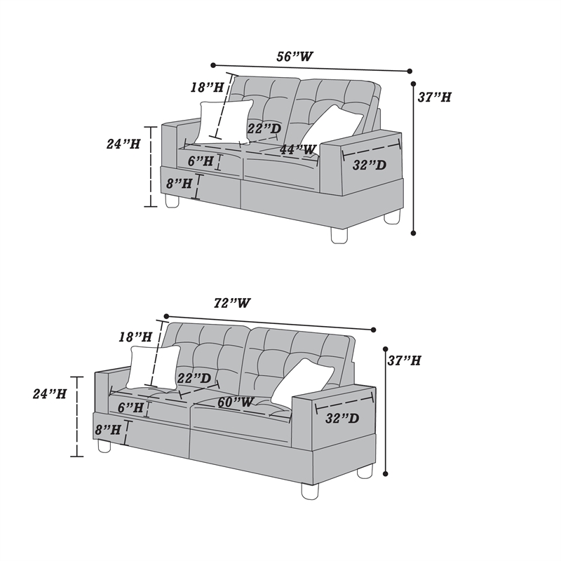 Pemberly Row 2 Piece Faux Leather Sofa and Loveseat Set in Black Color