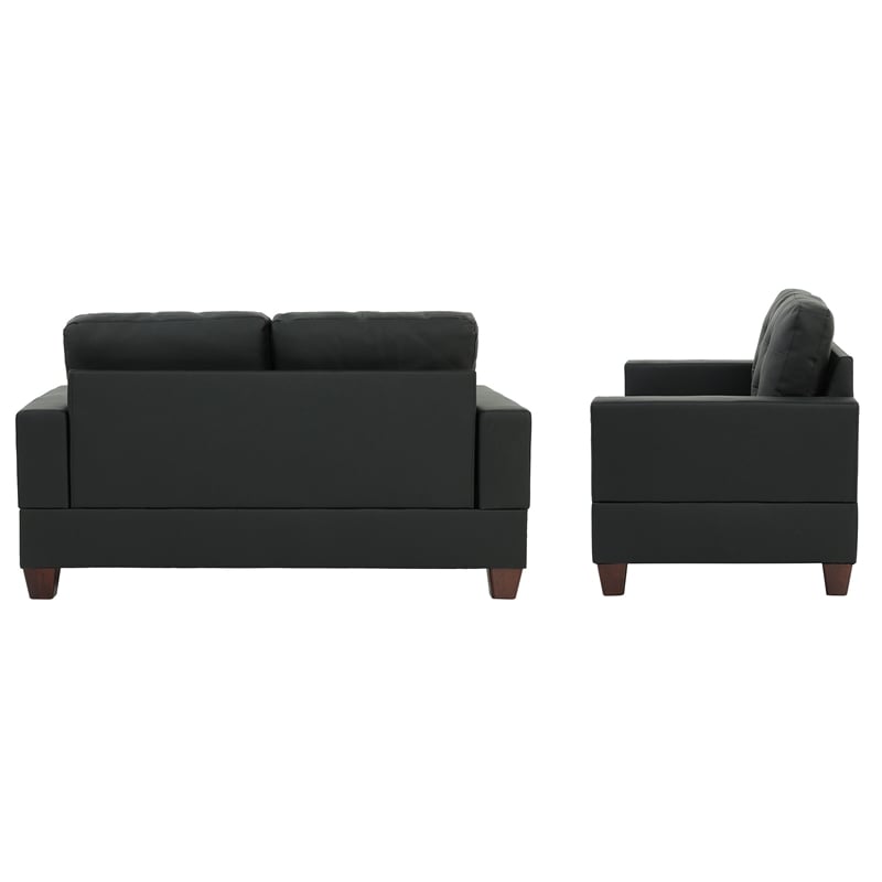 Pemberly Row 2 Piece Faux Leather Sofa and Loveseat Set in Black Color