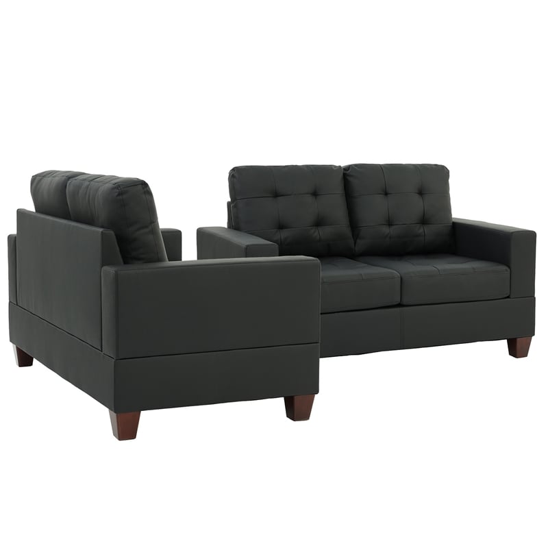 Pemberly Row 2 Piece Faux Leather Sofa and Loveseat Set in Black Color