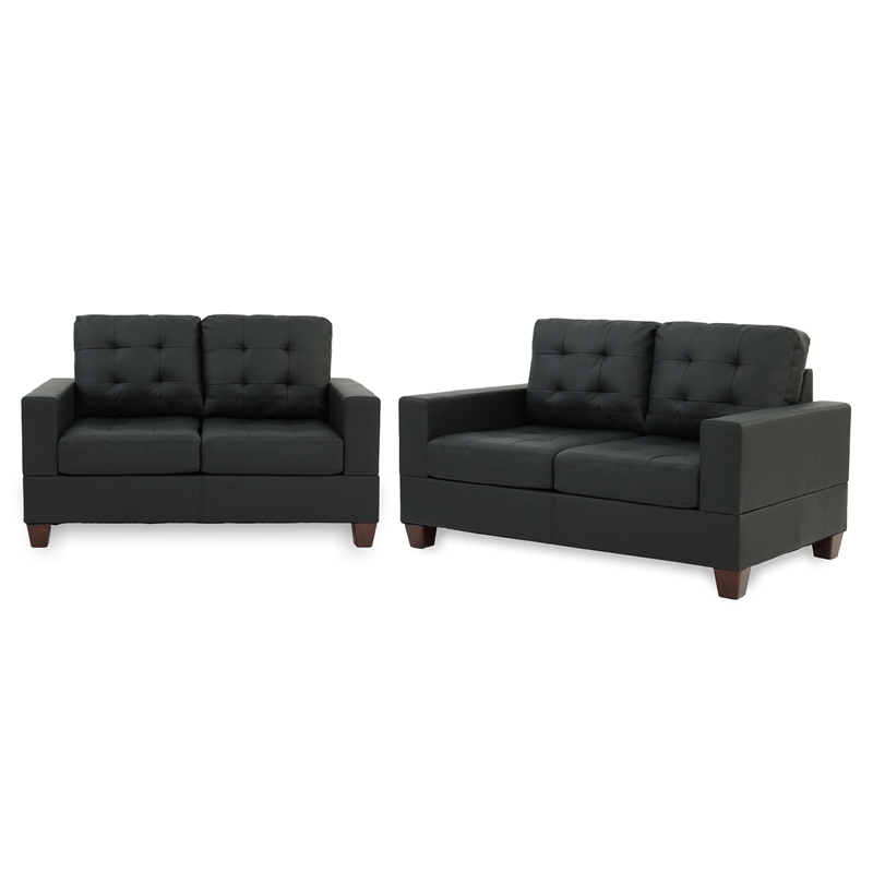 Pemberly Row 2 Piece Faux Leather Sofa and Loveseat Set in Black Color