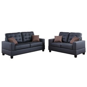 Pemberly Row 2 Piece Faux Leather Sofa and Loveseat Set in Black Color