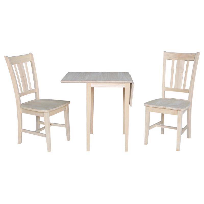 Pemberly Row Drop Leaf Solid Wood Dining Table with 2 Splat Back Chairs