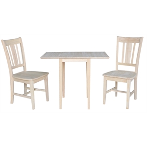 Pemberly Row Drop Leaf Solid Wood Dining Table with 2 Splat Back Chairs