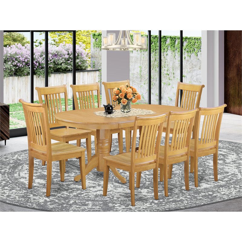 Pemberly Row Contemporary 9-piece Wood Dining Set in Oak Finish
