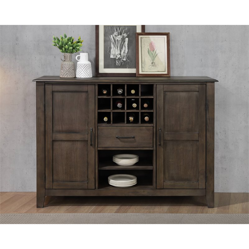 Pemberly Row Contemporary Wood Server/Wine Storage in Brown Finish