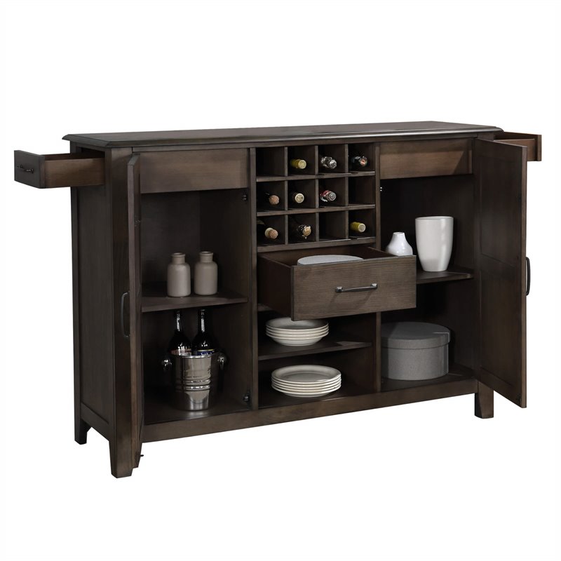 Pemberly Row Contemporary Wood Server/Wine Storage in Brown Finish