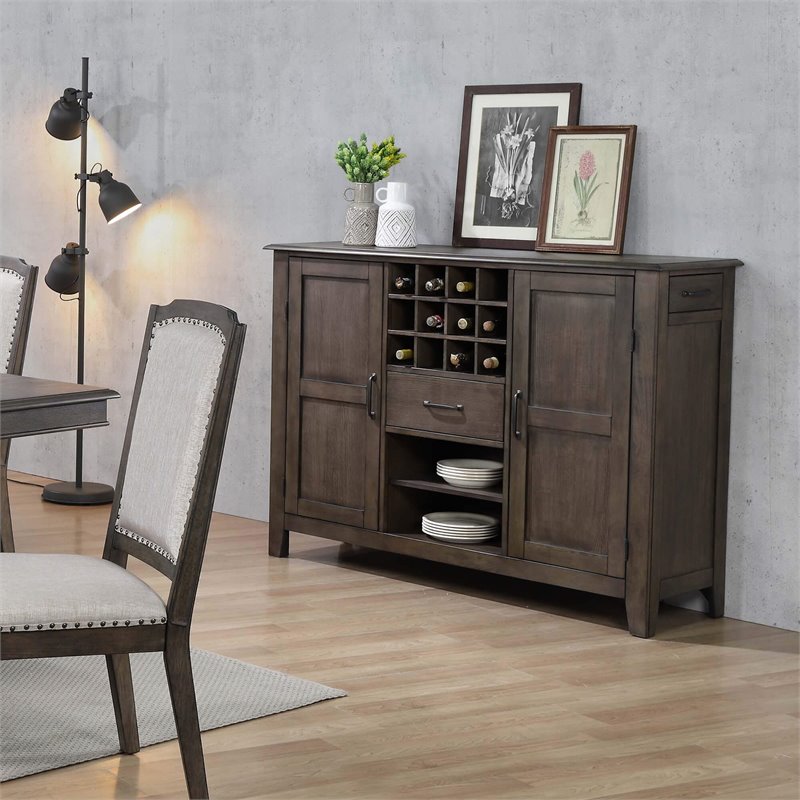 Pemberly Row Contemporary Wood Server/Wine Storage in Brown Finish