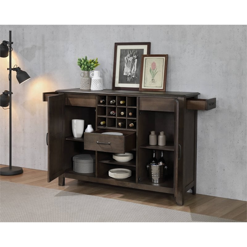 Pemberly Row Contemporary Wood Server/Wine Storage in Brown Finish