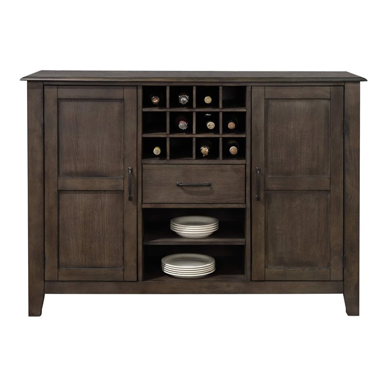 Pemberly Row Contemporary Wood Server/Wine Storage in Brown Finish
