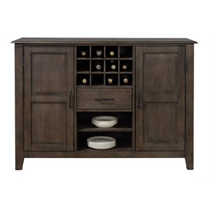 pemberly row contemporary wood server/wine storage in brown finish
