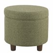 Pemberly Row Round Transitional Wood and Fabric Storage Ottoman in Green Tweed
