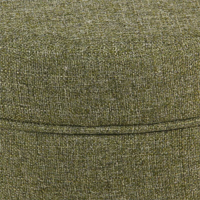 Pemberly Row Round Transitional Wood and Fabric Storage Ottoman in Green Tweed