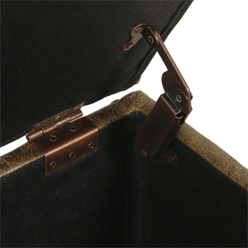 Pemberly Row Faux Leather Large Storage Bench with Nailhead Trim in Brown