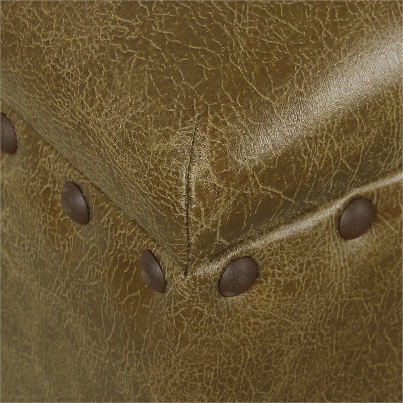 Pemberly Row Faux Leather Large Storage Bench with Nailhead Trim in Brown