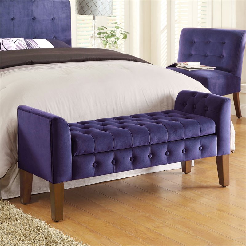 Pemberly Row Traditional Velvet Tufted Storage Bench and Settee in Purple